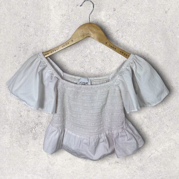 Natori Smocked Crop Top White Puff Sleeves Size Small Ribbed Josie Square Neck S - Picture 4 of 12